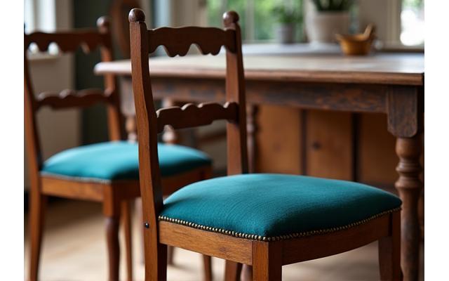 Gerestaureerde vintage houten stoelen met nieuwe bekleding